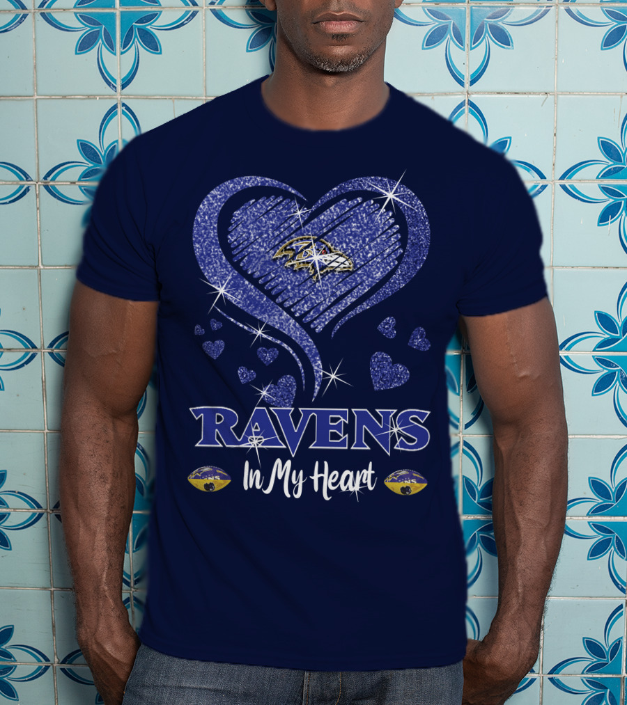 Ravens In My Heart Baltimore Ravens Sparkle Hearts T-Shirt