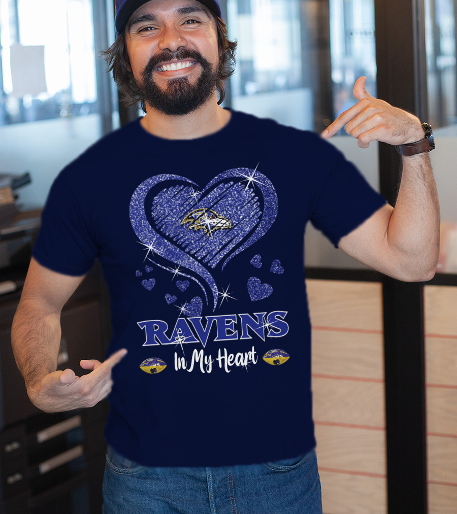 Ravens In My Heart Baltimore Ravens Sparkle Hearts T-Shirt