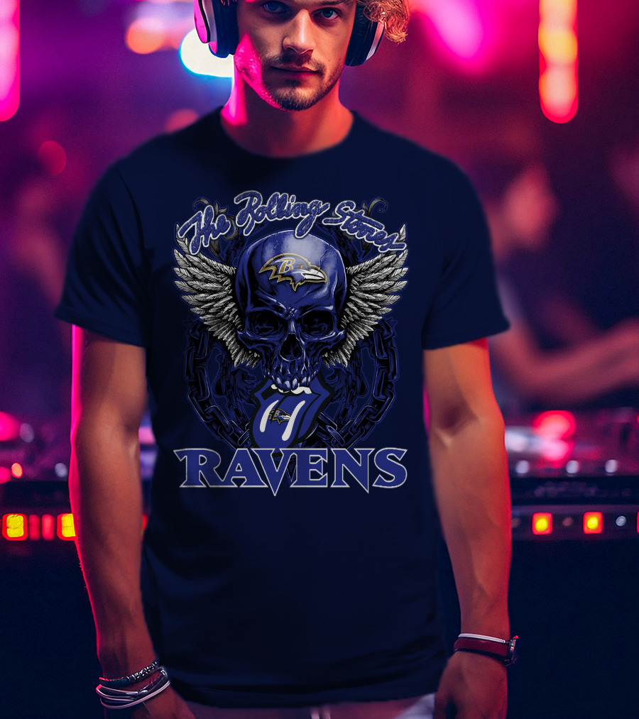 The Rolling Stones Ravens Baltimore Skull Wings T-Shirt