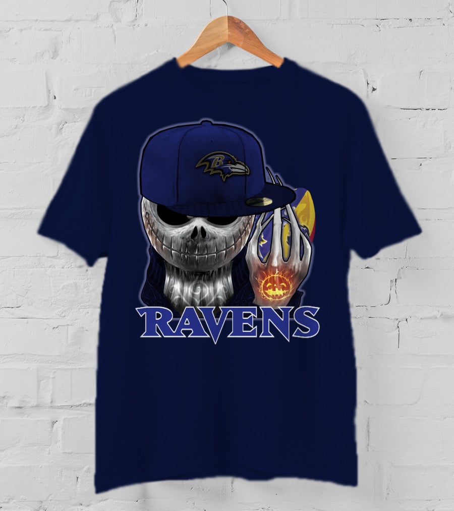 Jackskull Ravens Baltimore Football Logo And Pumpkin T-Shirt