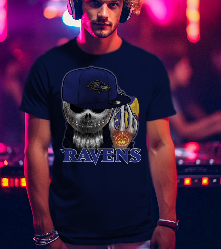 Jackskull Ravens Baltimore Football Logo And Pumpkin T-Shirt