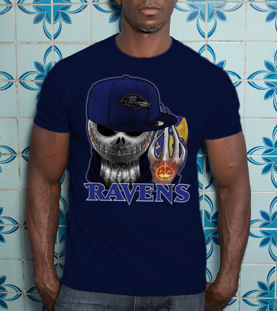 Jackskull Ravens Baltimore Football Logo And Pumpkin T-Shirt