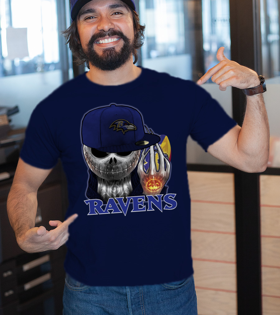 Jackskull Ravens Baltimore Football Logo And Pumpkin T-Shirt