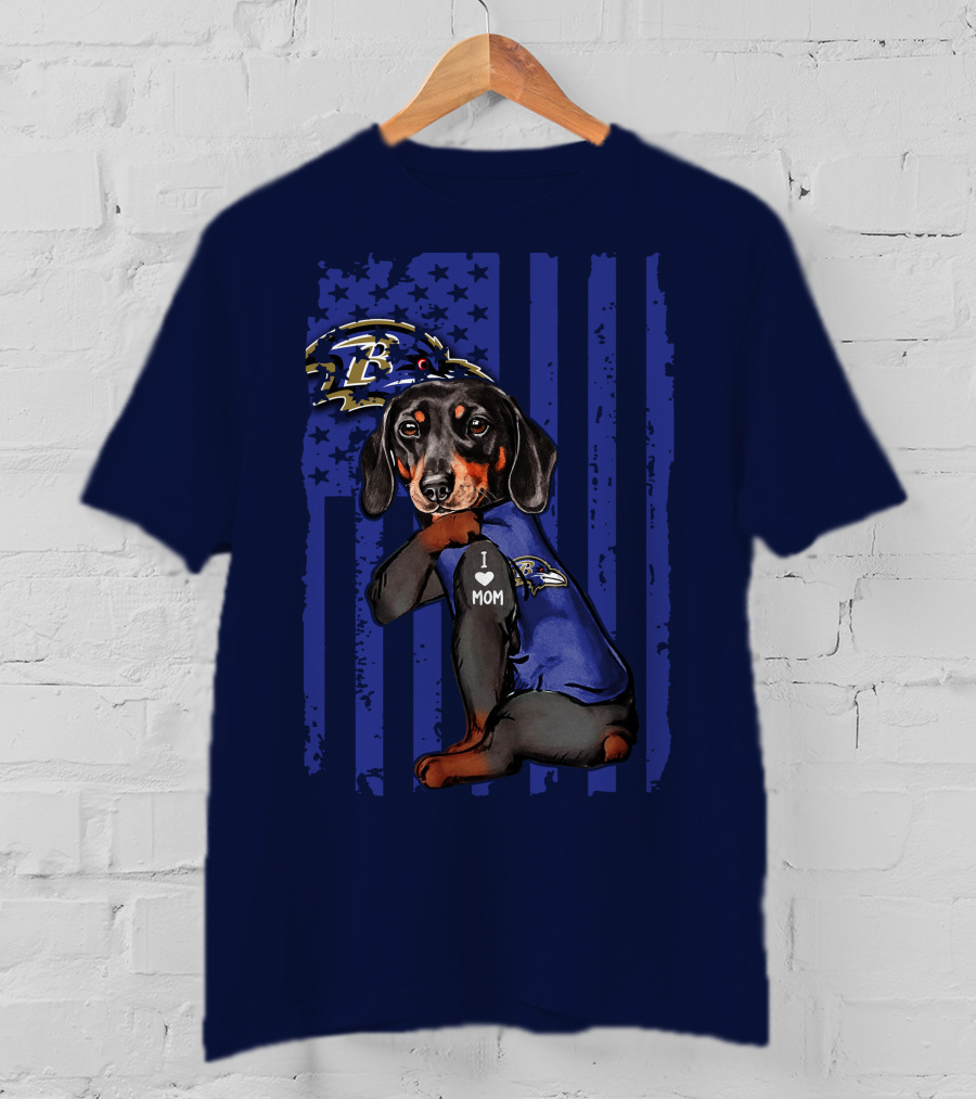 Dachshund I Love Mom Baltimore Ravens Fan Gear Ravens Logo Patriotic T-Shirt