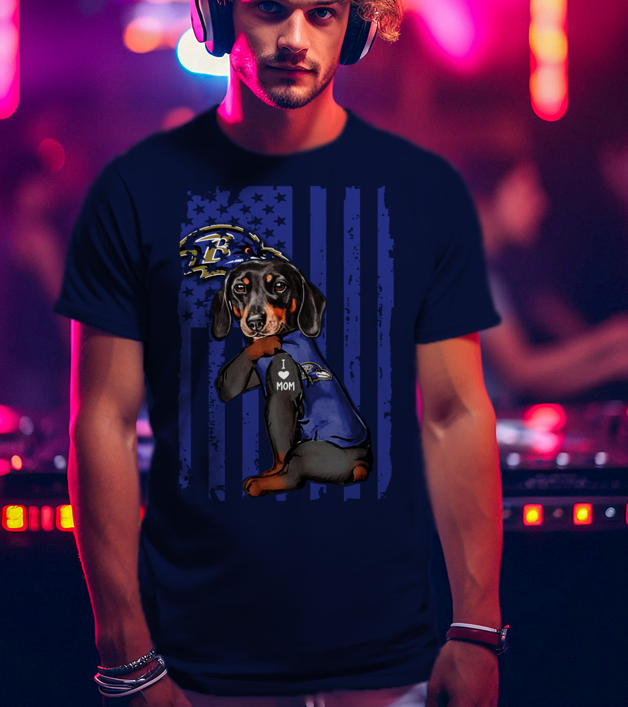 Dachshund I Love Mom Baltimore Ravens Fan Gear Ravens Logo Patriotic T-Shirt
