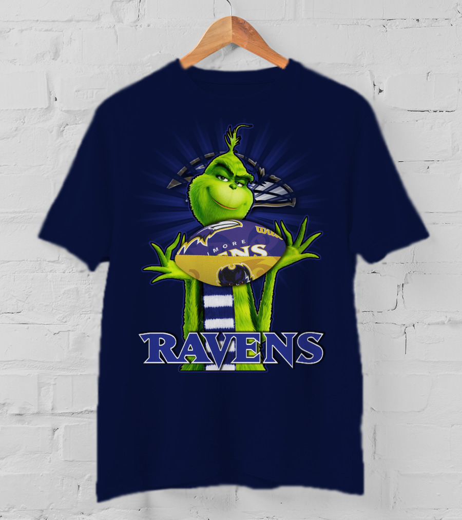 Grinch Holding Baltimore Ravens Football T-Shirt
