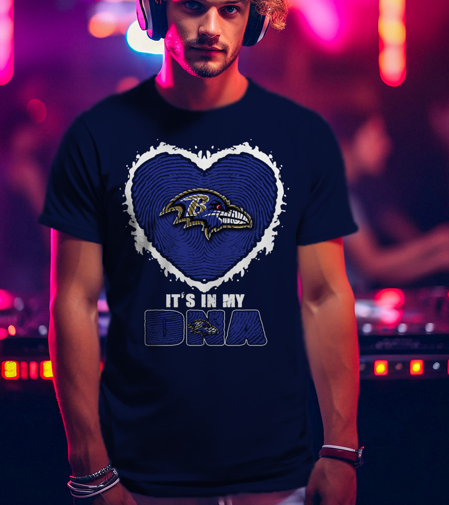 It's In My Dna Baltimore Ravens Heart Fingerprint T-Shirt