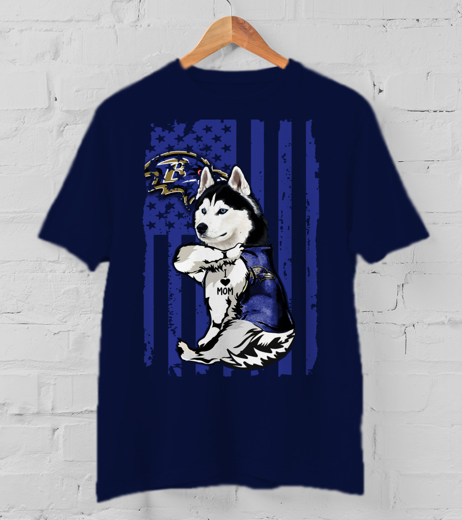 Siberian Husky Mom Baltimore Ravens Flag T-Shirt