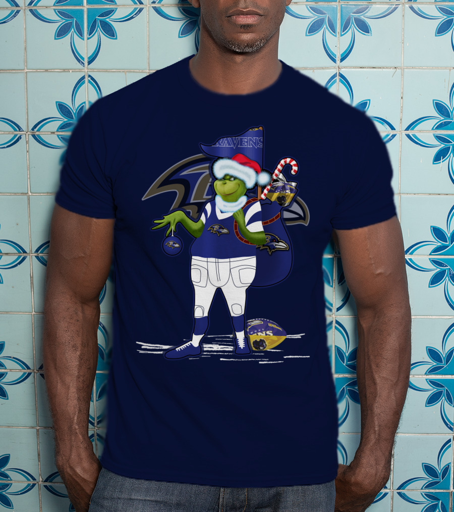 Grinchxmas V1 Baltimore Ravens Dr. Seuss Christmas Football T-Shirt