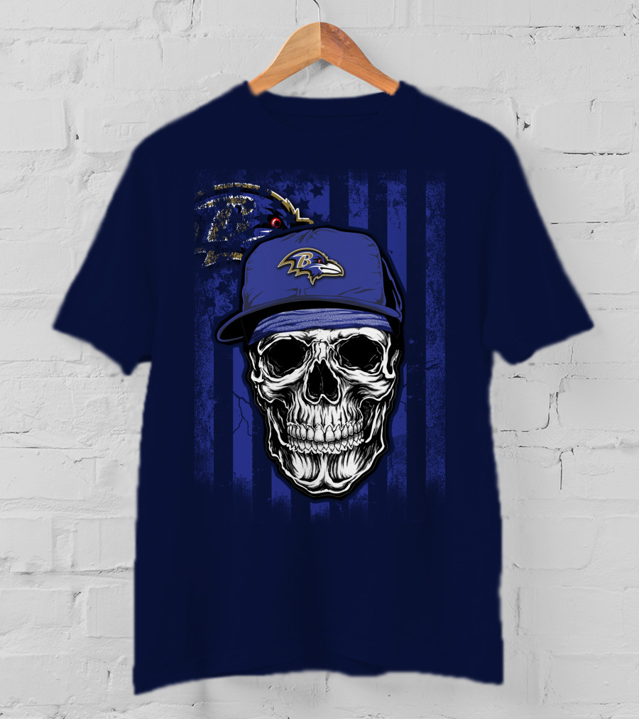Skull V1 Baltimore Ravens Nfl Logo Cap T-Shirt
