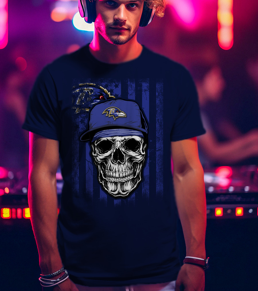 Skull V1 Baltimore Ravens Nfl Logo Cap T-Shirt