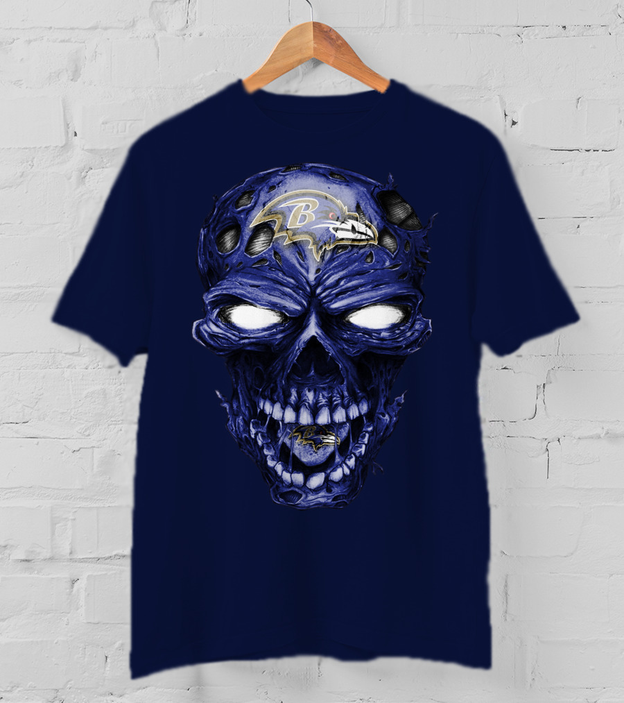Skull V2 Baltimore Ravens Logo Horror Style T-Shirt