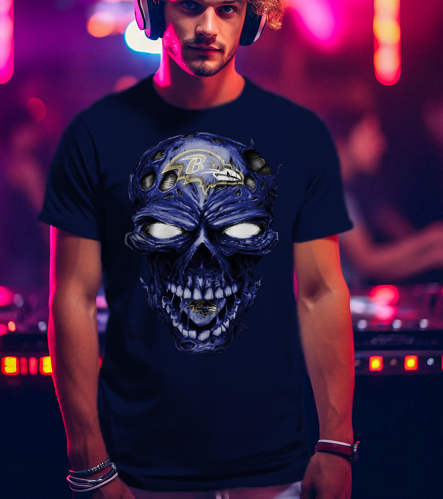 Skull V2 Baltimore Ravens Logo Horror Style T-Shirt