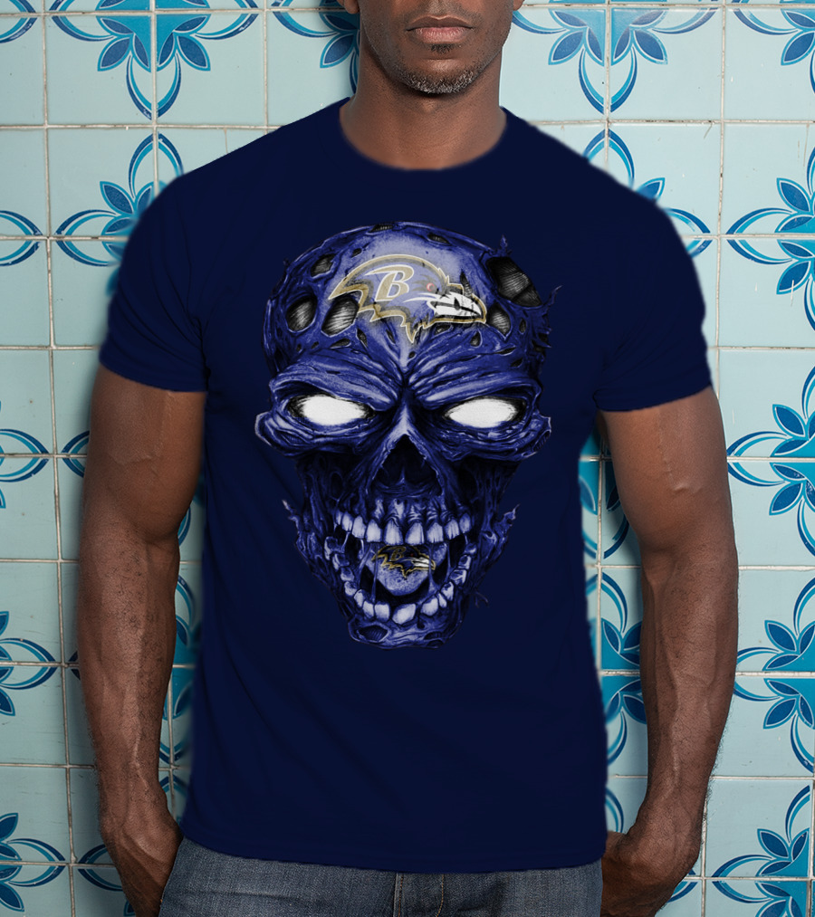 Skull V2 Baltimore Ravens Logo Horror Style T-Shirt