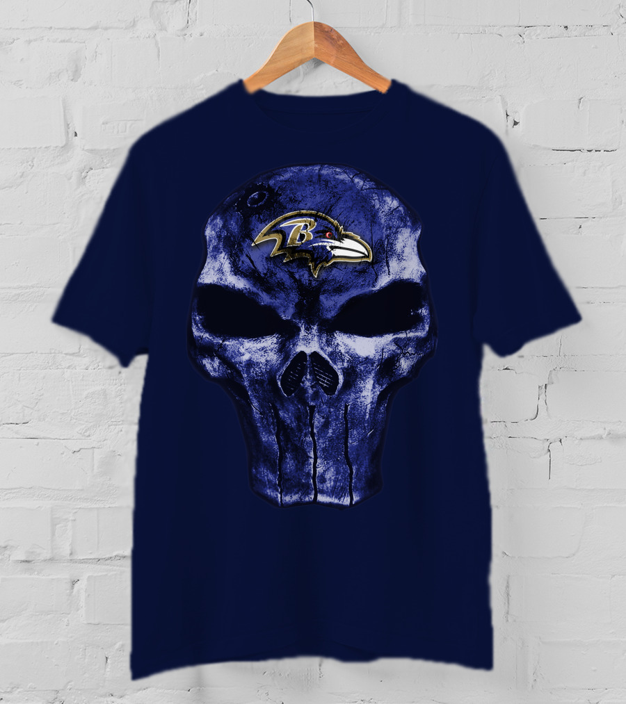 Skull Baltimore Ravens Logo Blue Skull T-Shirt