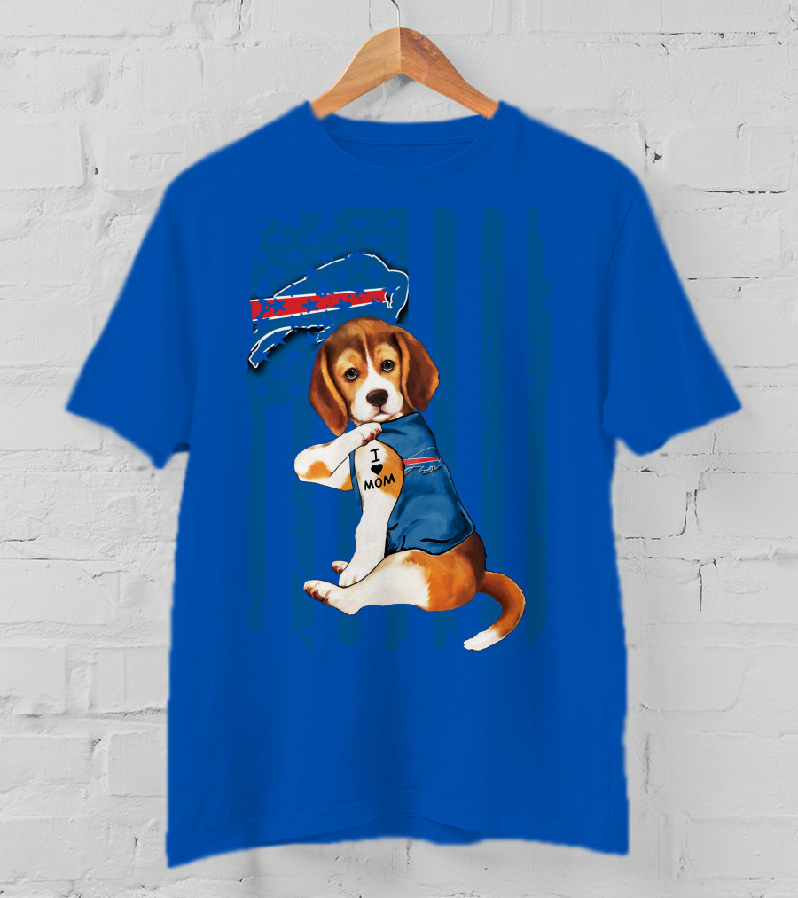 Beagle I Love Mom Buffalo Bills Fan T-Shirt