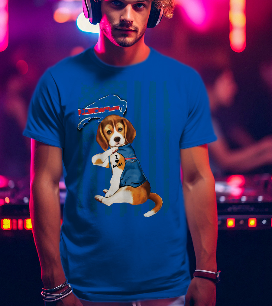 Beagle I Love Mom Buffalo Bills Fan T-Shirt