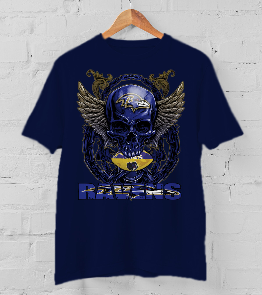Baltimore Ravens Skull With Wings And Chain T-Shirt