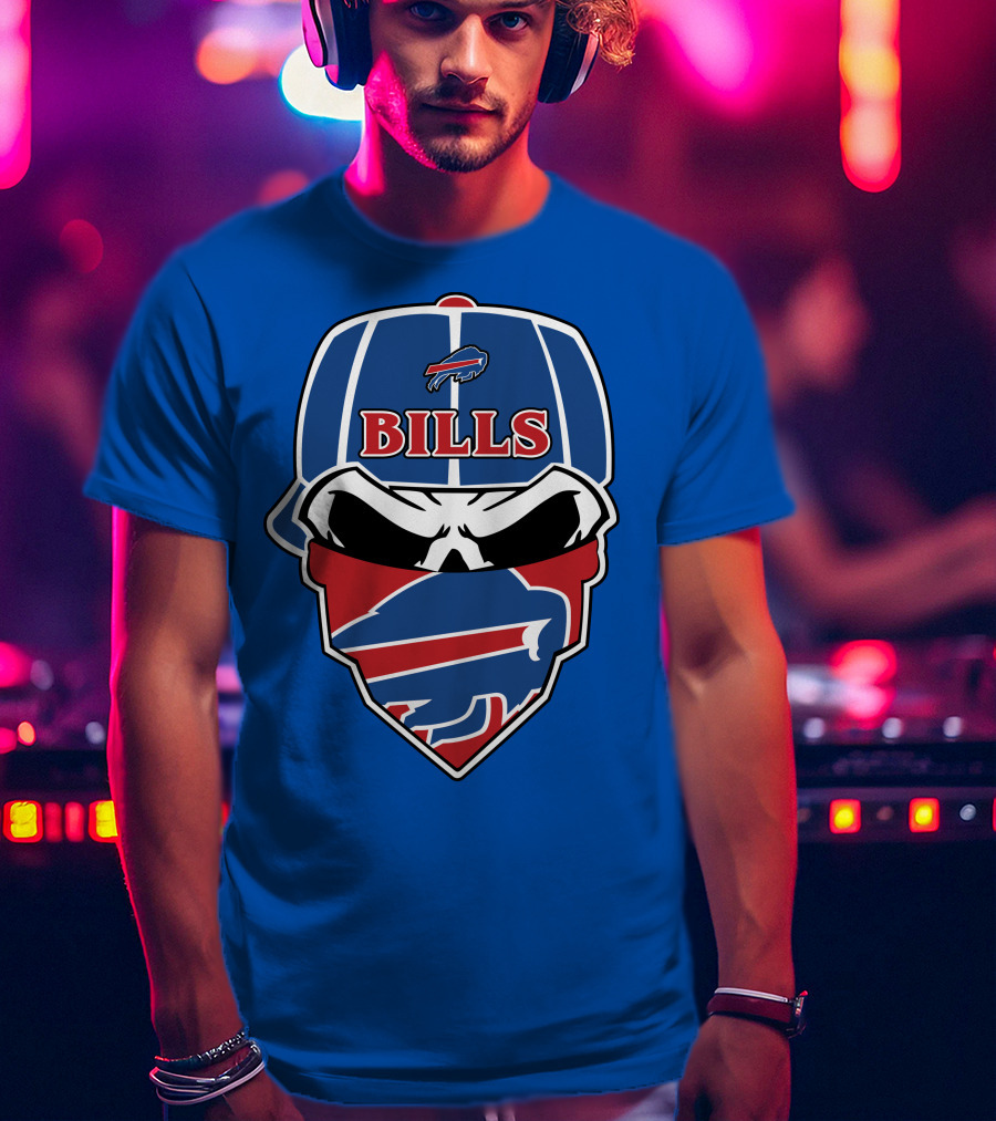 Buffalo Bills Skull Cap And Bandana T-Shirt