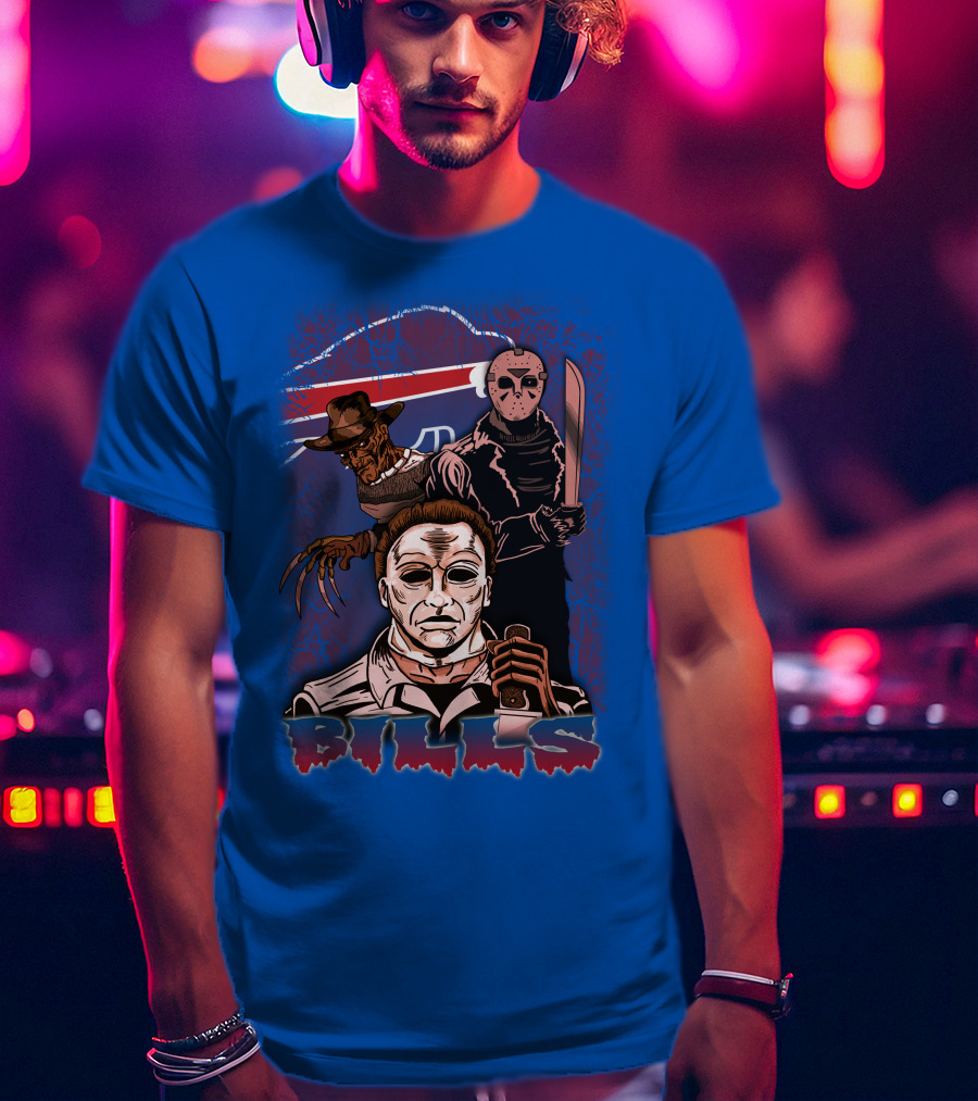 Buffalo Bills Horror Icons Featuring Michael Myers Freddy Krueger Jason Voorhees T-Shirt