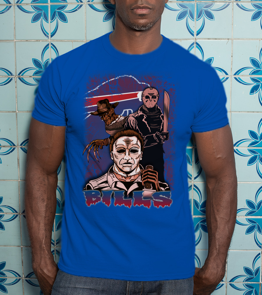 Buffalo Bills Horror Icons Featuring Michael Myers Freddy Krueger Jason Voorhees T-Shirt