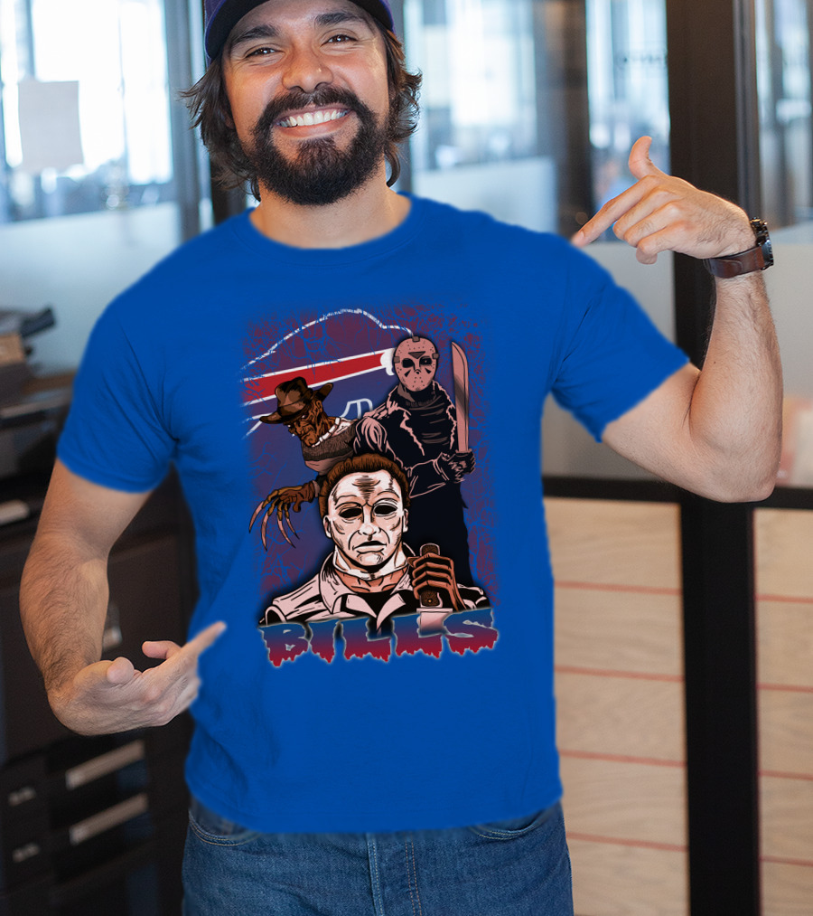 Buffalo Bills Horror Icons Featuring Michael Myers Freddy Krueger Jason Voorhees T-Shirt