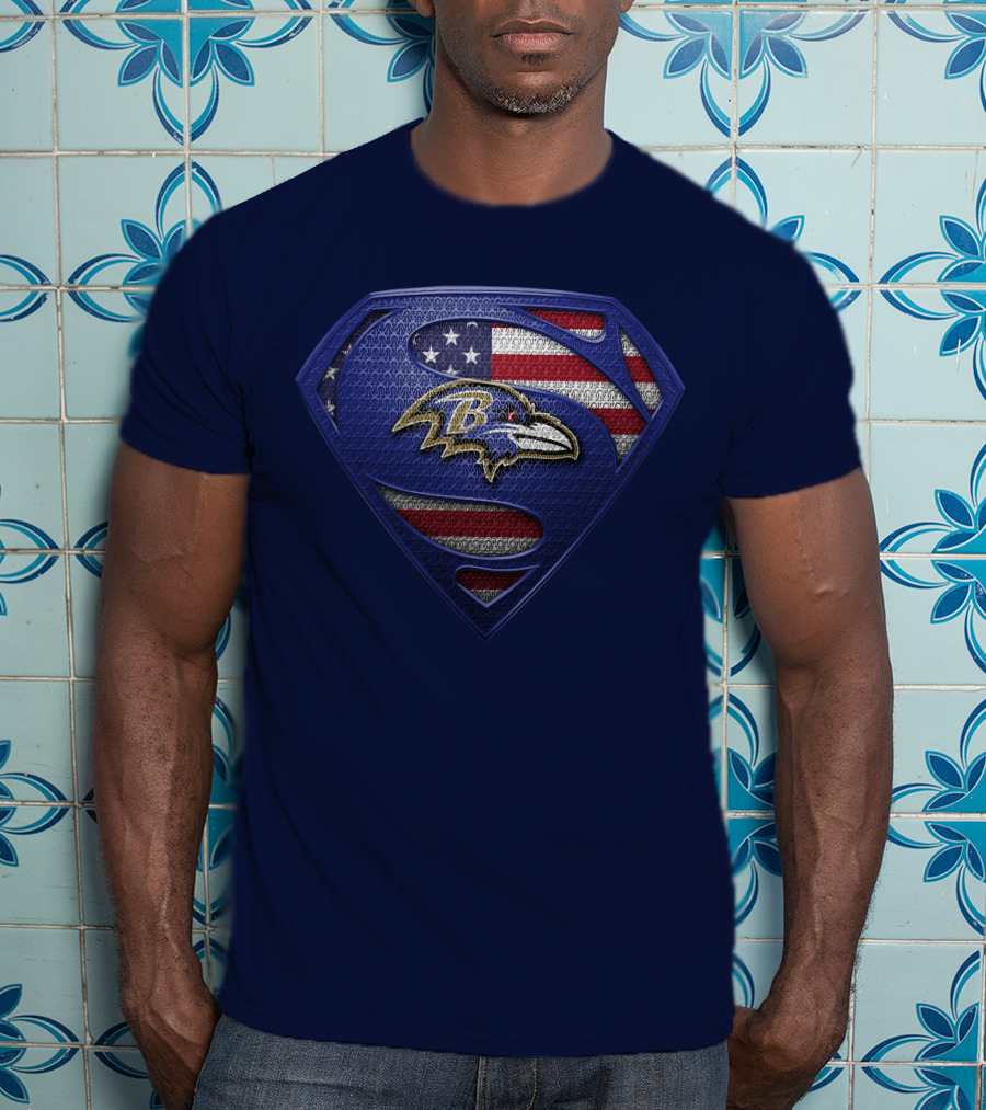 Baltimore Ravens American Flag Superman T-Shirt