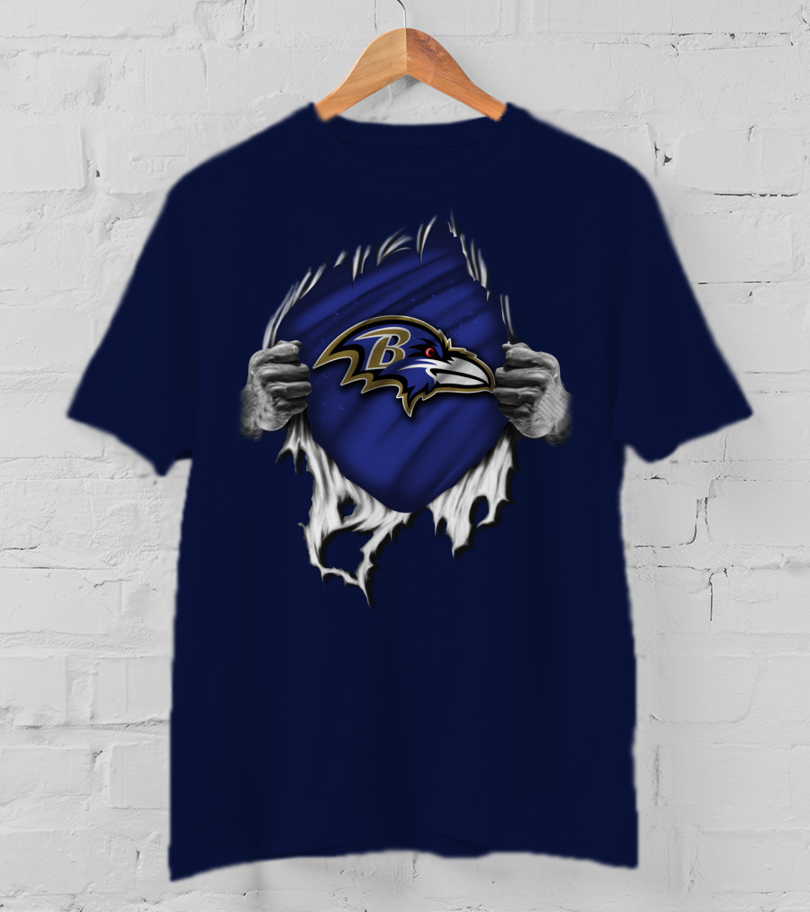 Torn V1 Baltimore Ravens Logo Burst With Hands T-Shirt