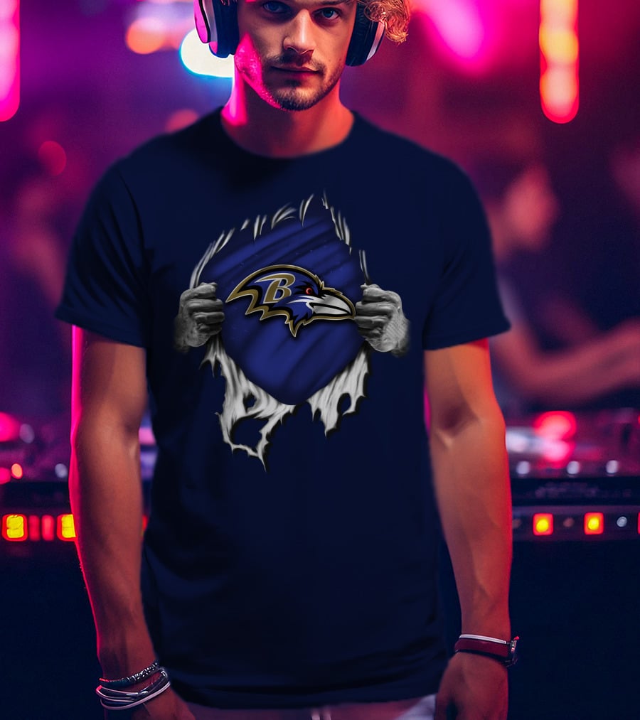 Torn V1 Baltimore Ravens Logo Burst With Hands T-Shirt
