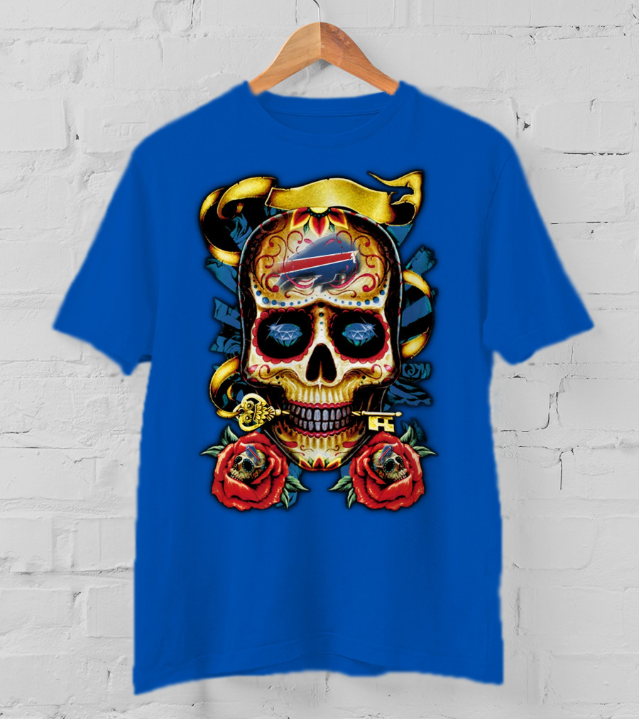 Buffalo Bills Sugar Skull Roses And Keys T-Shirt