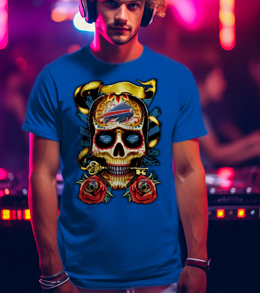 Buffalo Bills Sugar Skull Roses And Keys T-Shirt