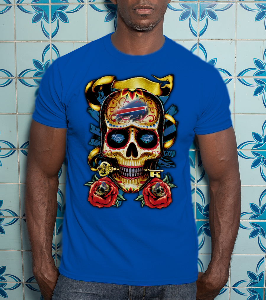 Buffalo Bills Sugar Skull Roses And Keys T-Shirt