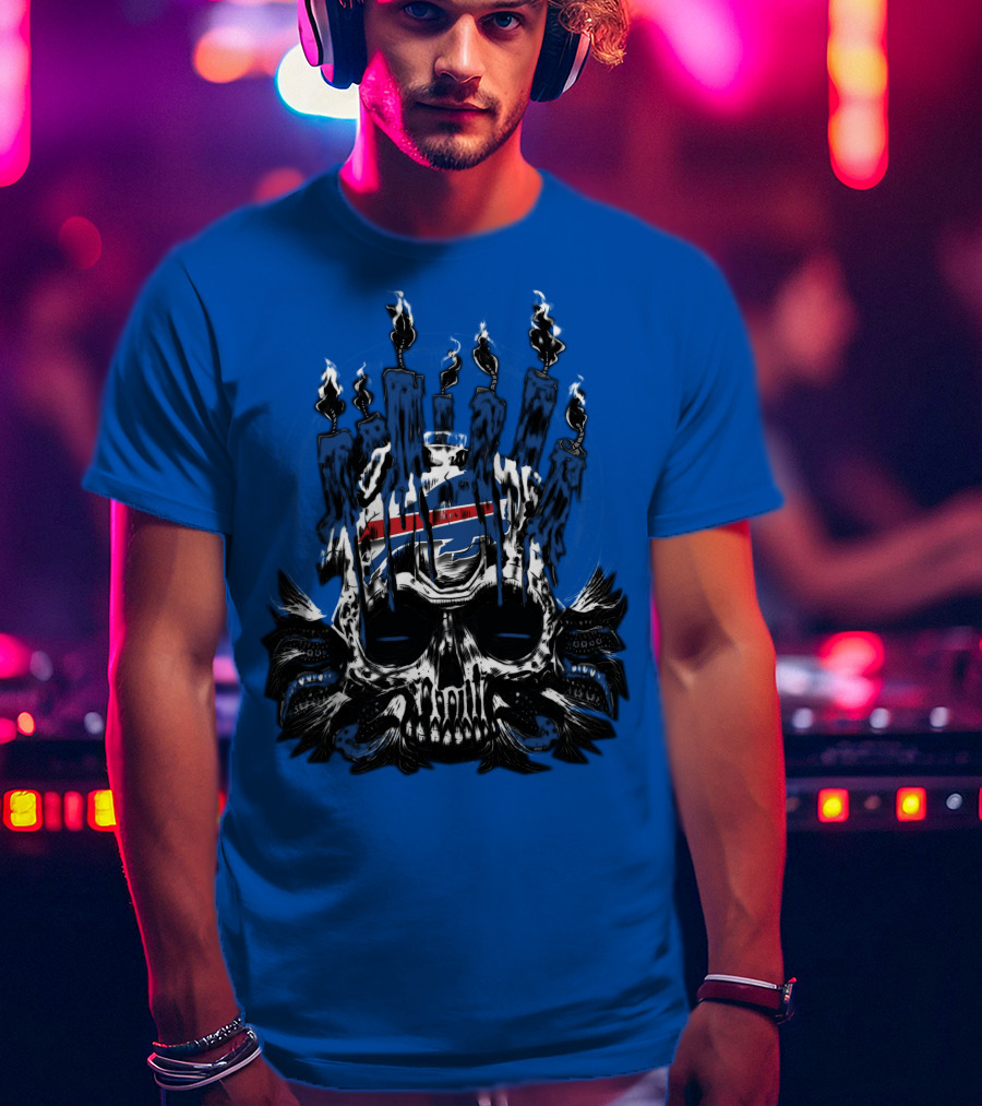 Buffalo Bills 40 Skull Flames Candles Nfl Team T-Shirt