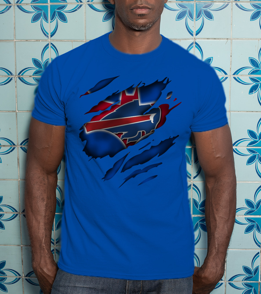 Buffalo Bills Red White Blue Logo Scratch T-Shirt