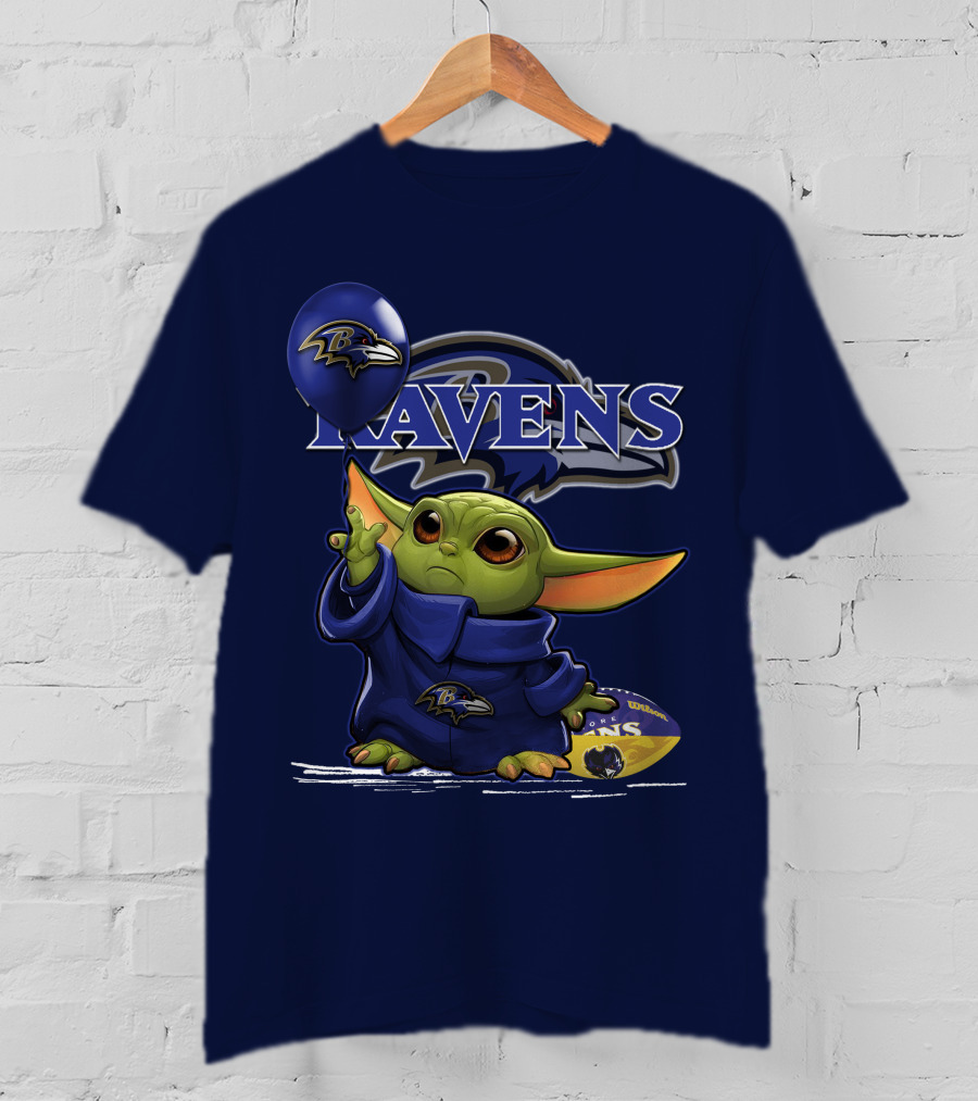 Ravens Yoda V1 Baltimore Ravens Balloon Football T-Shirt