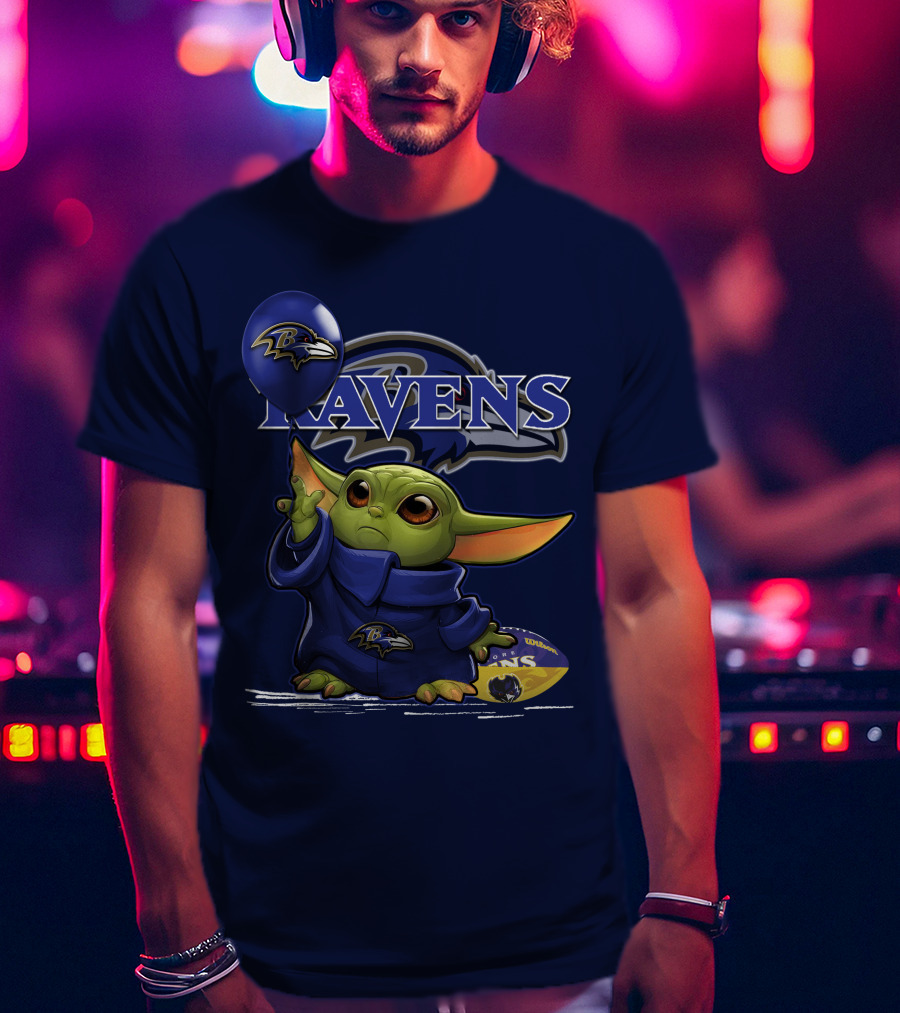 Ravens Yoda V1 Baltimore Ravens Balloon Football T-Shirt