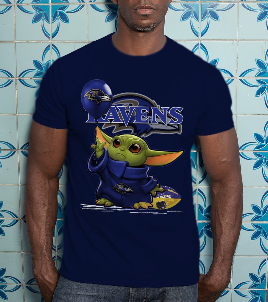 Ravens Yoda V1 Baltimore Ravens Balloon Football T-Shirt
