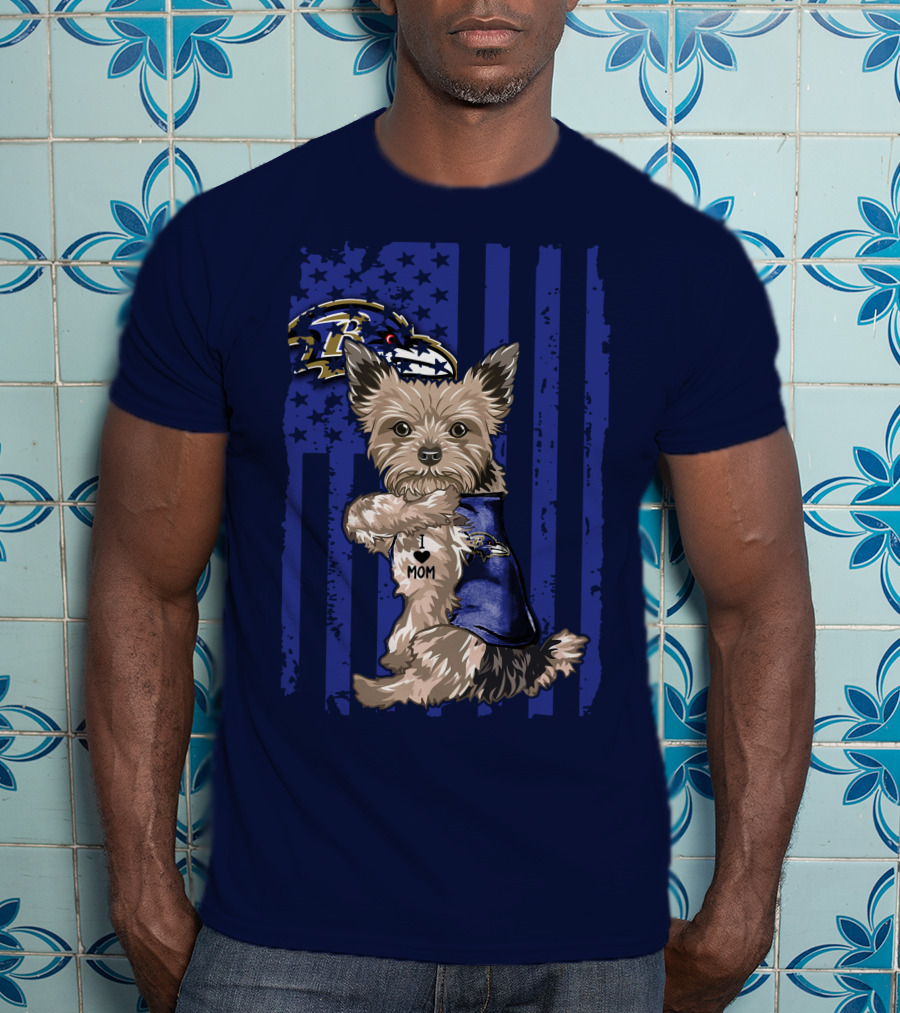 Yorkshire Terrier I Love Mom Baltimore Ravens Stars Stripes T-Shirt