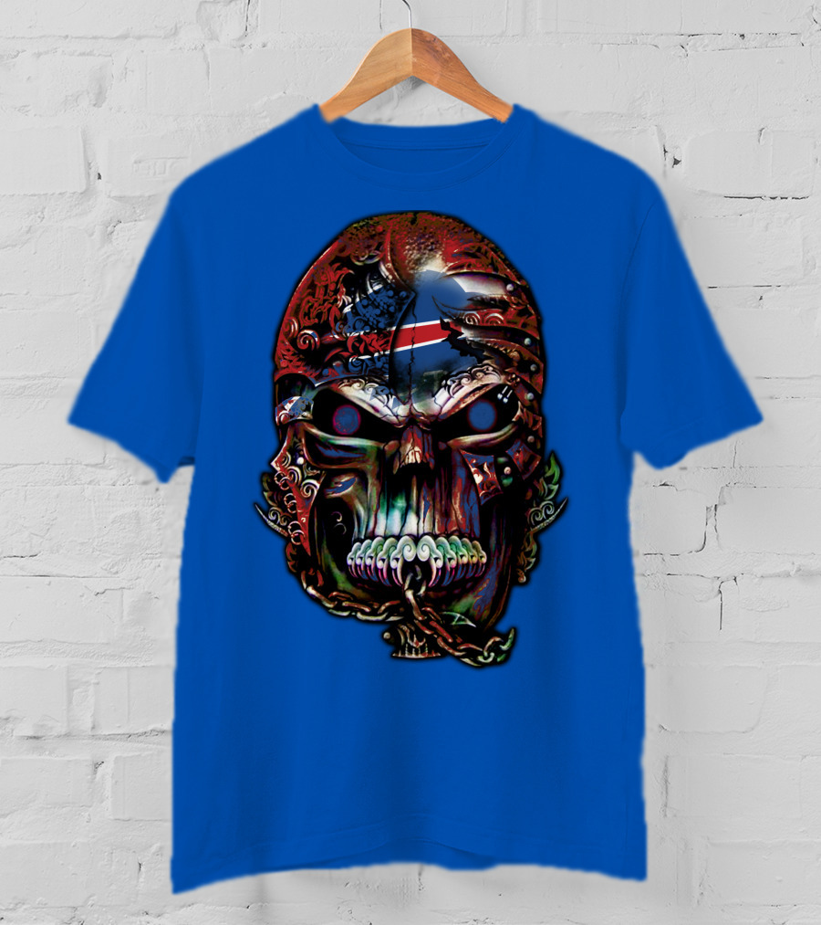 Buffalo Bills 53 Skull Art With American Flag And Tribal Elements T-Shirt
