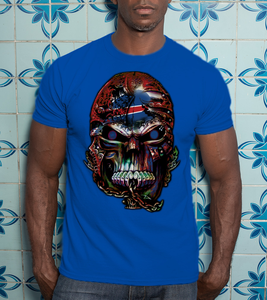 Buffalo Bills 53 Skull Art With American Flag And Tribal Elements T-Shirt
