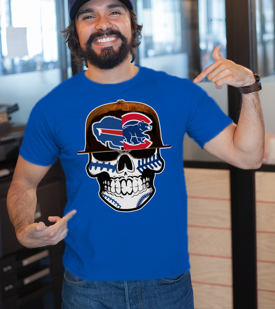Buffalo Bills Chicago Cubs Skull T-Shirt