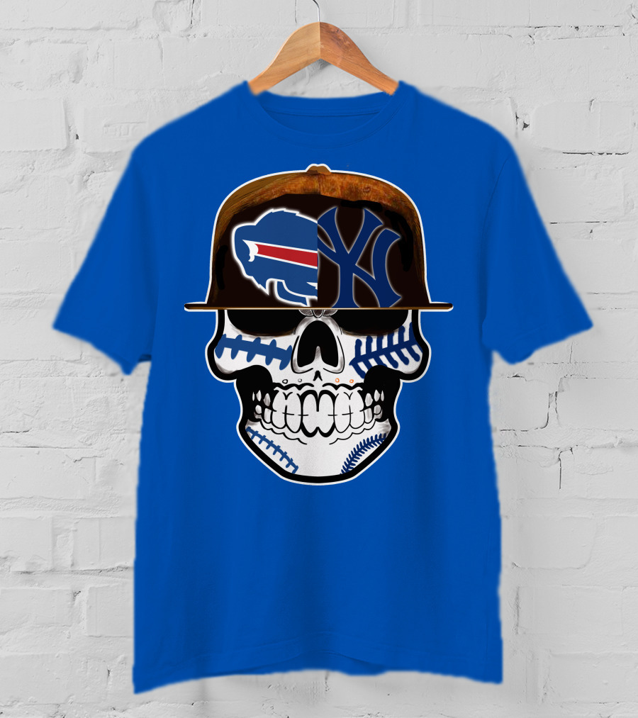 Buffalo Bills 75 Skull Design With Split Logo Yankees Cap T-Shirt