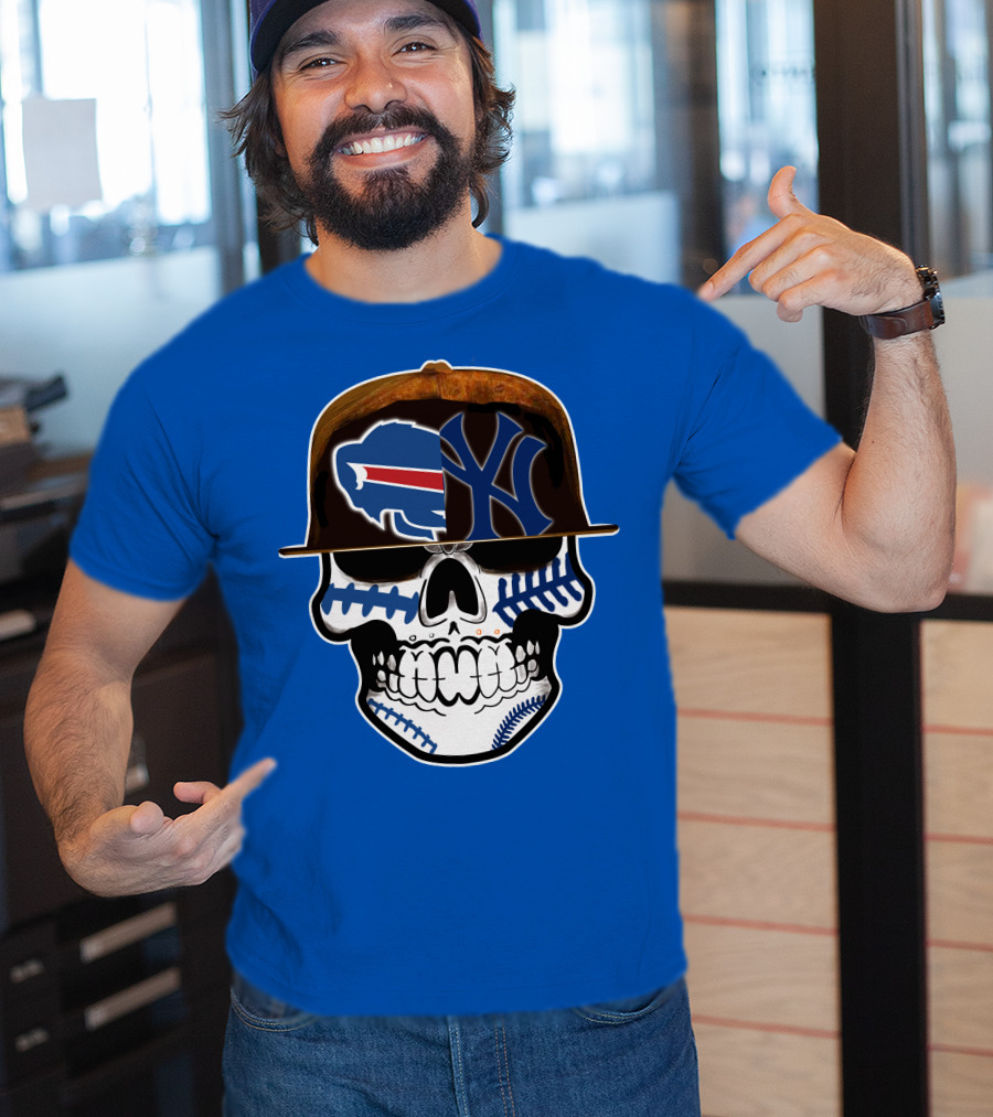 Buffalo Bills 75 Skull Design With Split Logo Yankees Cap T-Shirt