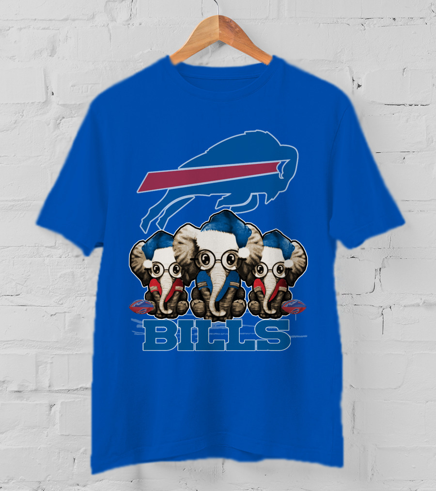 Elephant Christmas Buffalo Bills Fans With Team Logo And Red Blue Colors T-Shirt