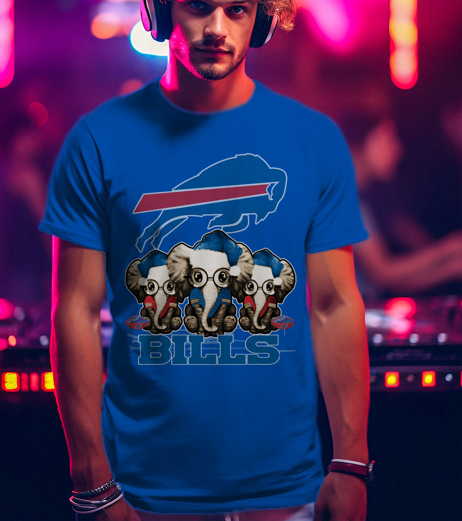 Elephant Christmas Buffalo Bills Fans With Team Logo And Red Blue Colors T-Shirt