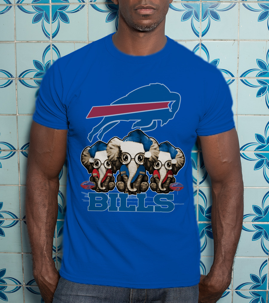 Elephant Christmas Buffalo Bills Fans With Team Logo And Red Blue Colors T-Shirt