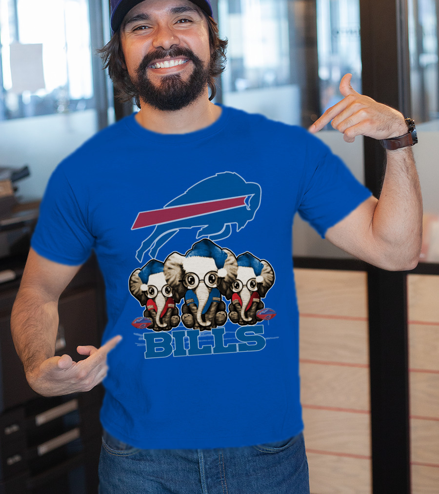 Elephant Christmas Buffalo Bills Fans With Team Logo And Red Blue Colors T-Shirt