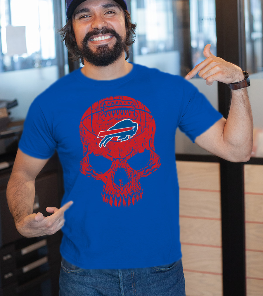 Buffalo Bills Skull Logo Football T-Shirt