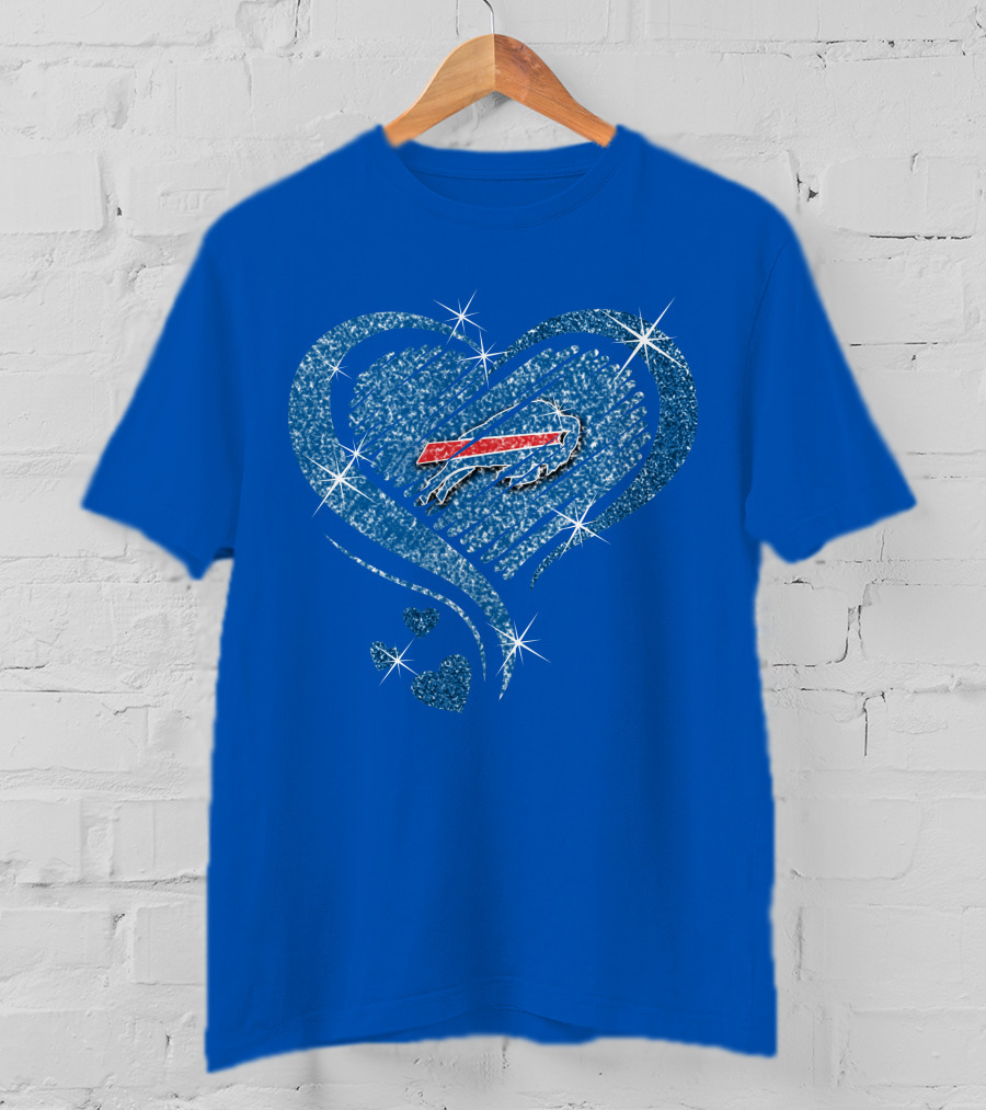 Buffalo Bills Heart Diamond Sparkle Logo Nfl Team Spirit T-Shirt