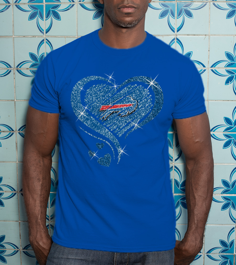 Buffalo Bills Heart Diamond Sparkle Logo Nfl Team Spirit T-Shirt